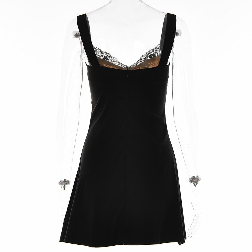 Short sleeve solid lace hem zip-up backless mini dress - Image 5