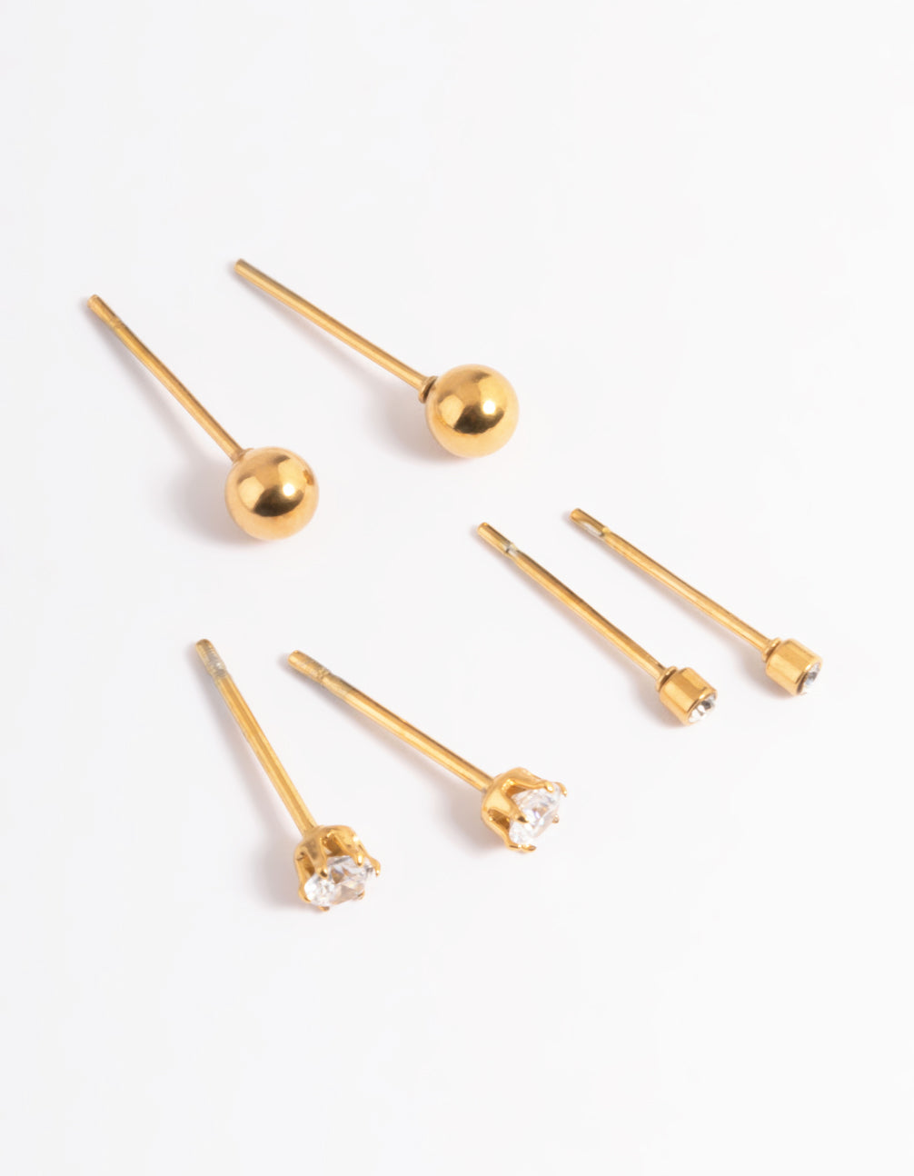 Stainless Steel Cubic Zirconia Plain Stud Earring Pack