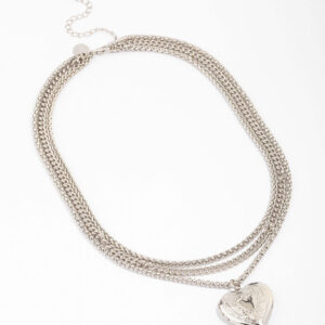 Rhodium Chain Set Heart Pendant Necklace