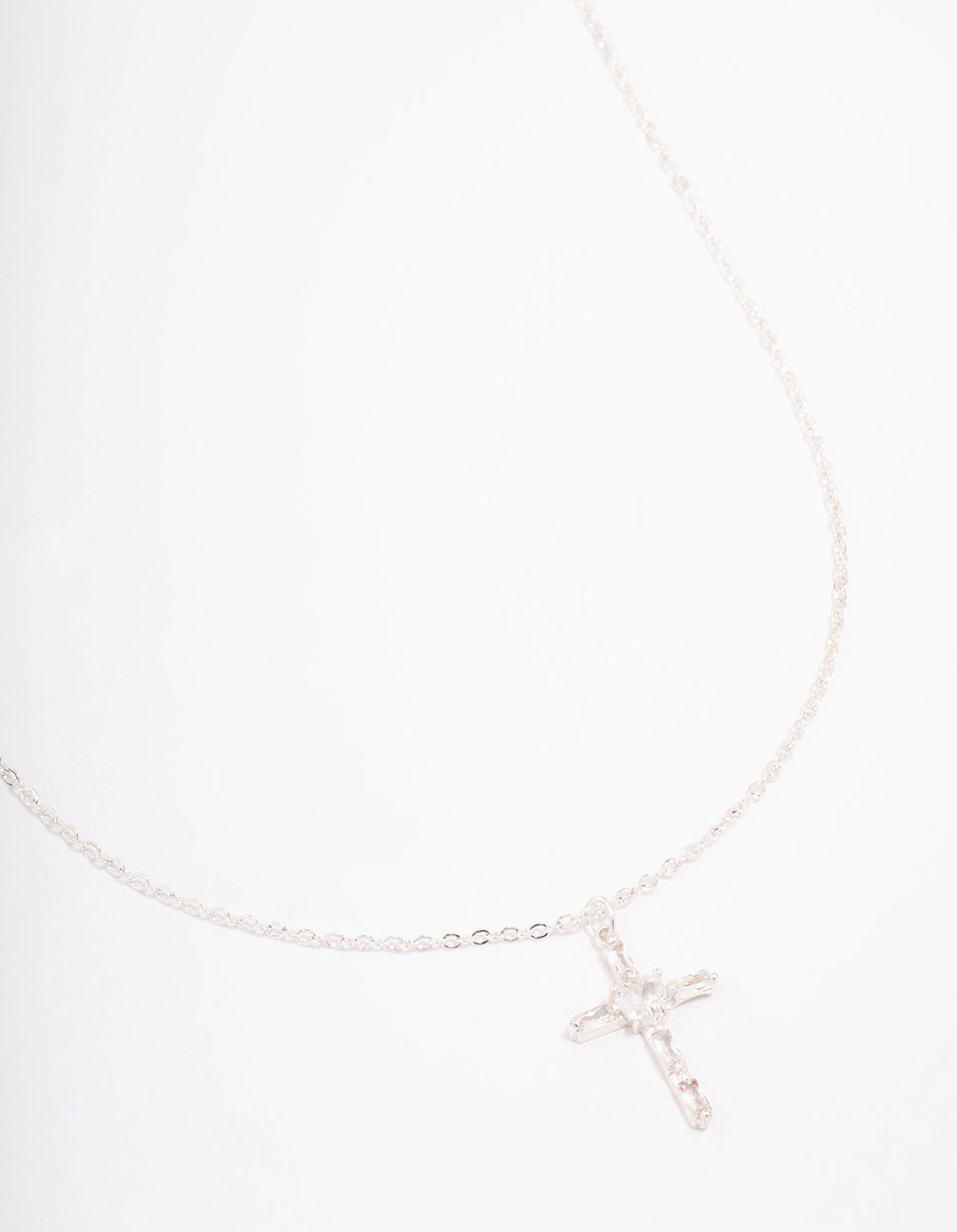 Cubic Zirconia Baguette Cross Pendant Necklace