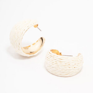 Wide Cream Wrapped Fabric Hoop Earrings