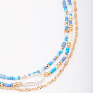 Blue Bead & Pearl Layered Choker