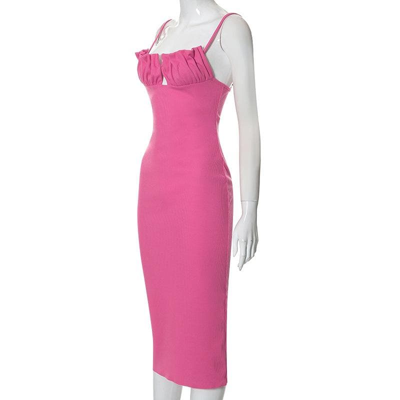 Sleeveless solid ruched ribbed backless cami dress - Image 4