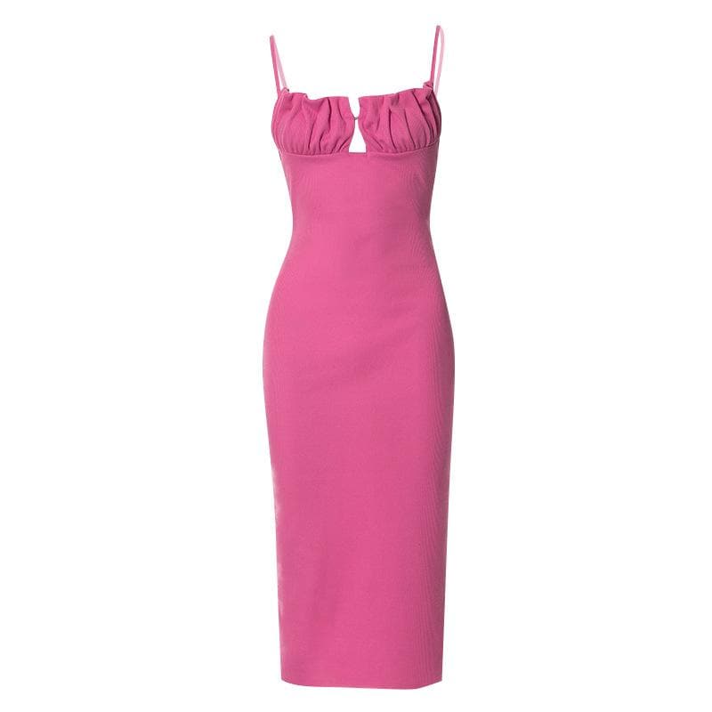 Sleeveless solid ruched ribbed backless cami dress - Image 2