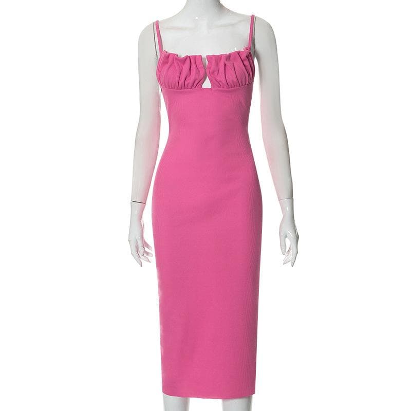 Sleeveless solid ruched ribbed backless cami dress - Image 3