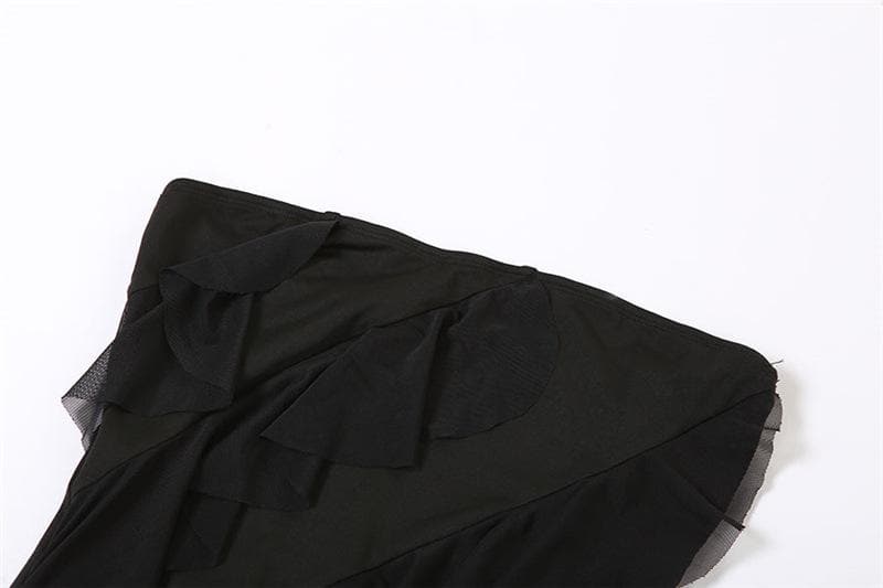 Irregular backless solid ruffle slit tube midi dress - Image 7