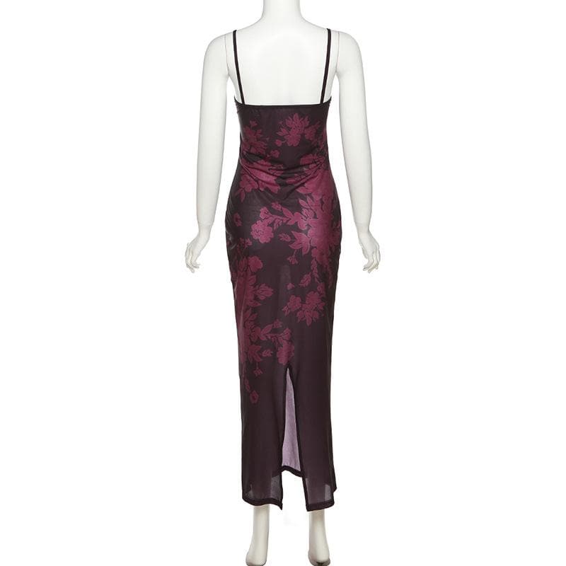 Lace hem contrast flower pattern slit cami midi dress - Image 5