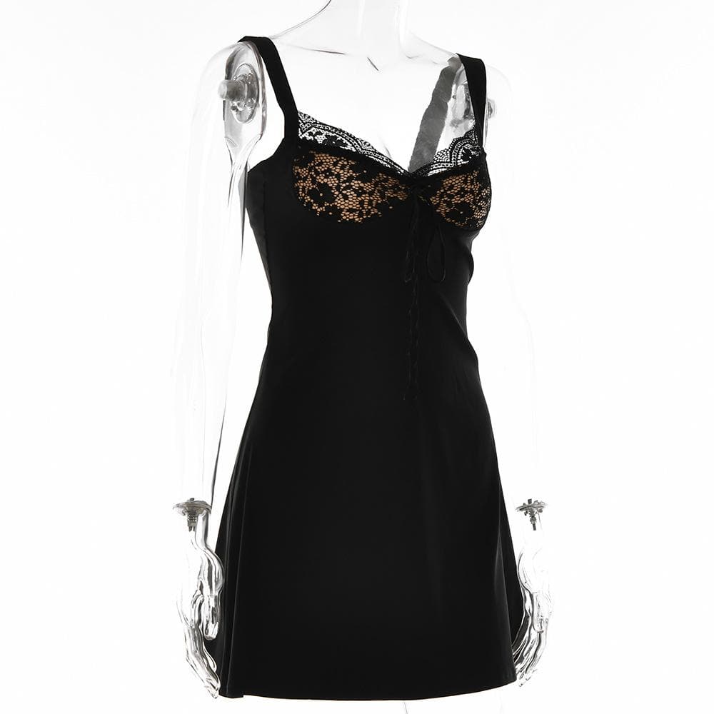 Short sleeve solid lace hem zip-up backless mini dress - Image 4