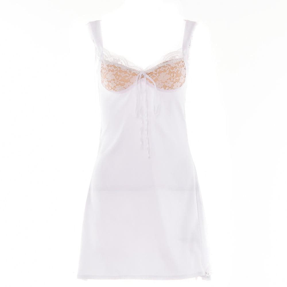 Short sleeve solid lace hem zip-up backless mini dress - Image 9