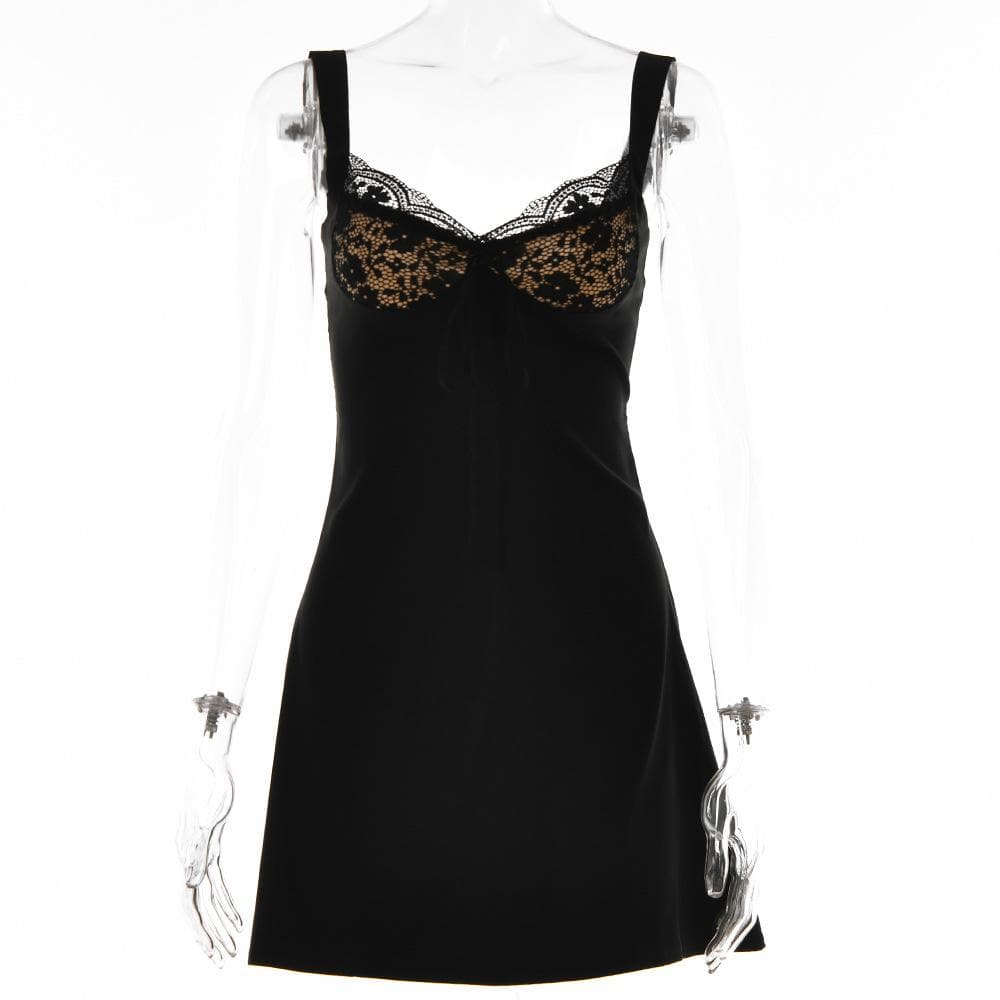 Short sleeve solid lace hem zip-up backless mini dress - Image 3