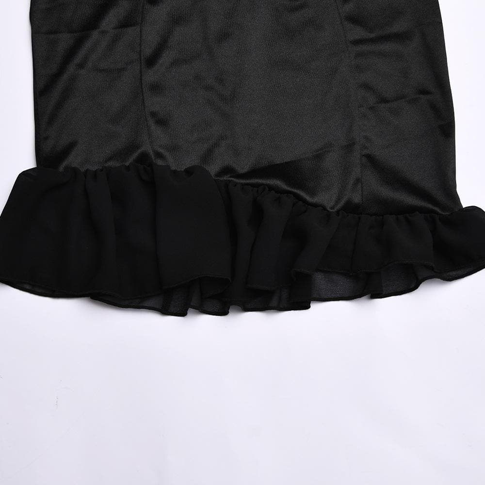 Solid ruched cap sleeve ruffle button mini dress - Image 7