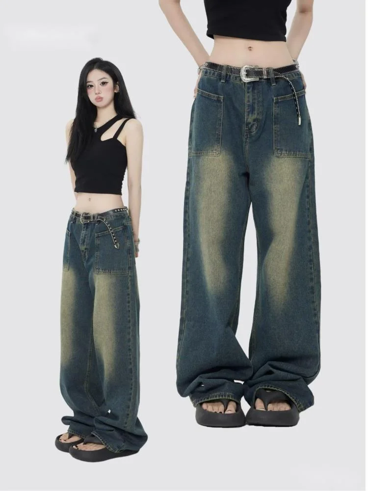 High Street Trendy Brand Jeans Women's Summer New Small Style Retro Straight Tube Floor Sweeping Design Women's Denim Pants - Image 6
