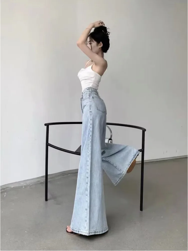 Retro Flared Jeans Women's Straight Leg Loose Fitting High Waisted Wide Leg Pants Slimming And Casual Floor Mop Pants Long Pants - Image 4