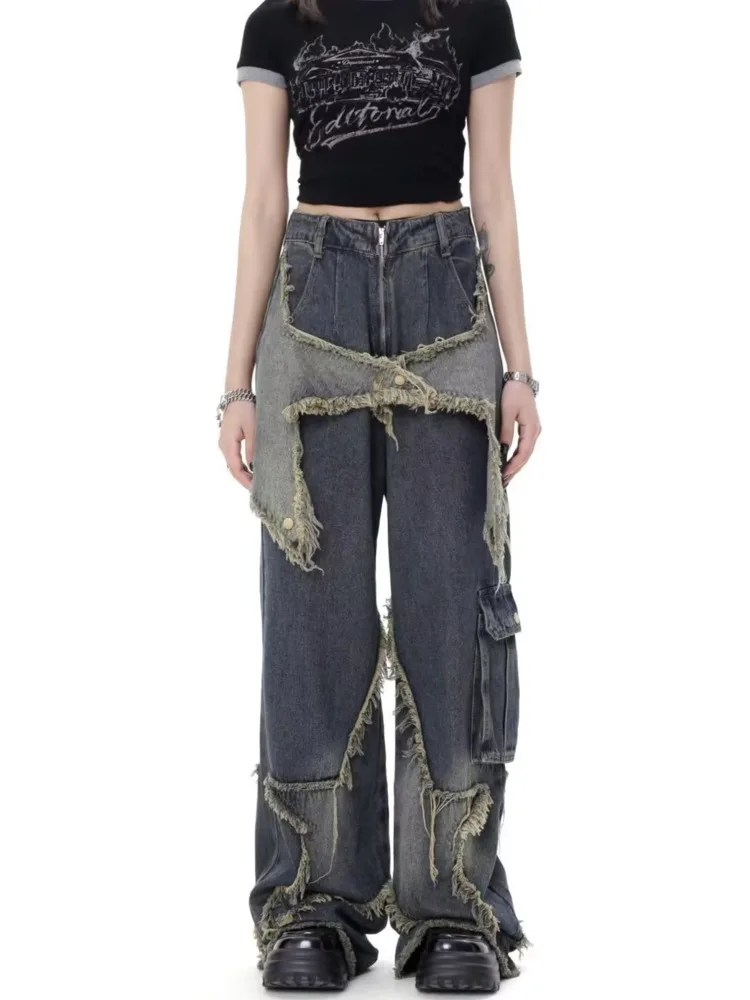 Super Beautiful Flower High Waist Summer Loose Wide Leg Vintage Style Unique Versatile Straight Leg Pants Women's Jeans - Image 2