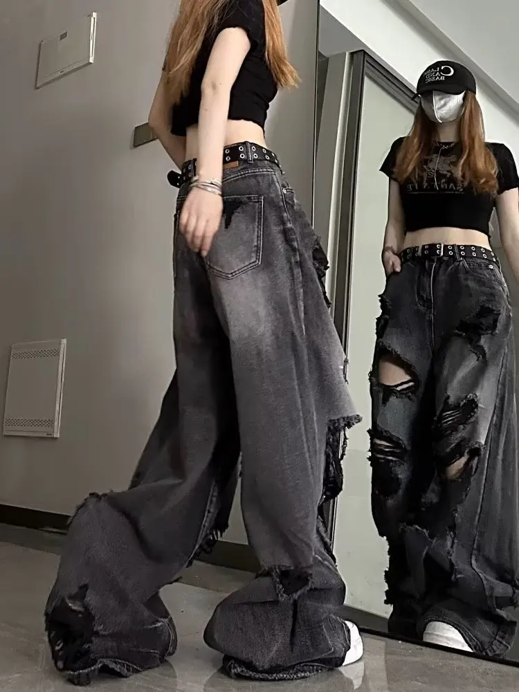Niche Design Jeans, High Street Heavy Industry Wide Leg Pants, High-end Floor Length Pants, Trendy Brand Women's Jeans - Image 5