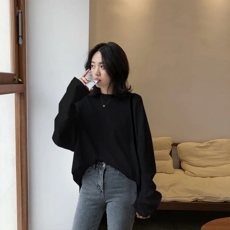 spring autumn Solid Simple oversized tshirt harajuku long T Shirt Women kawaii T-shirts Women 90s White yellow long Sleeve Tops - Image 6