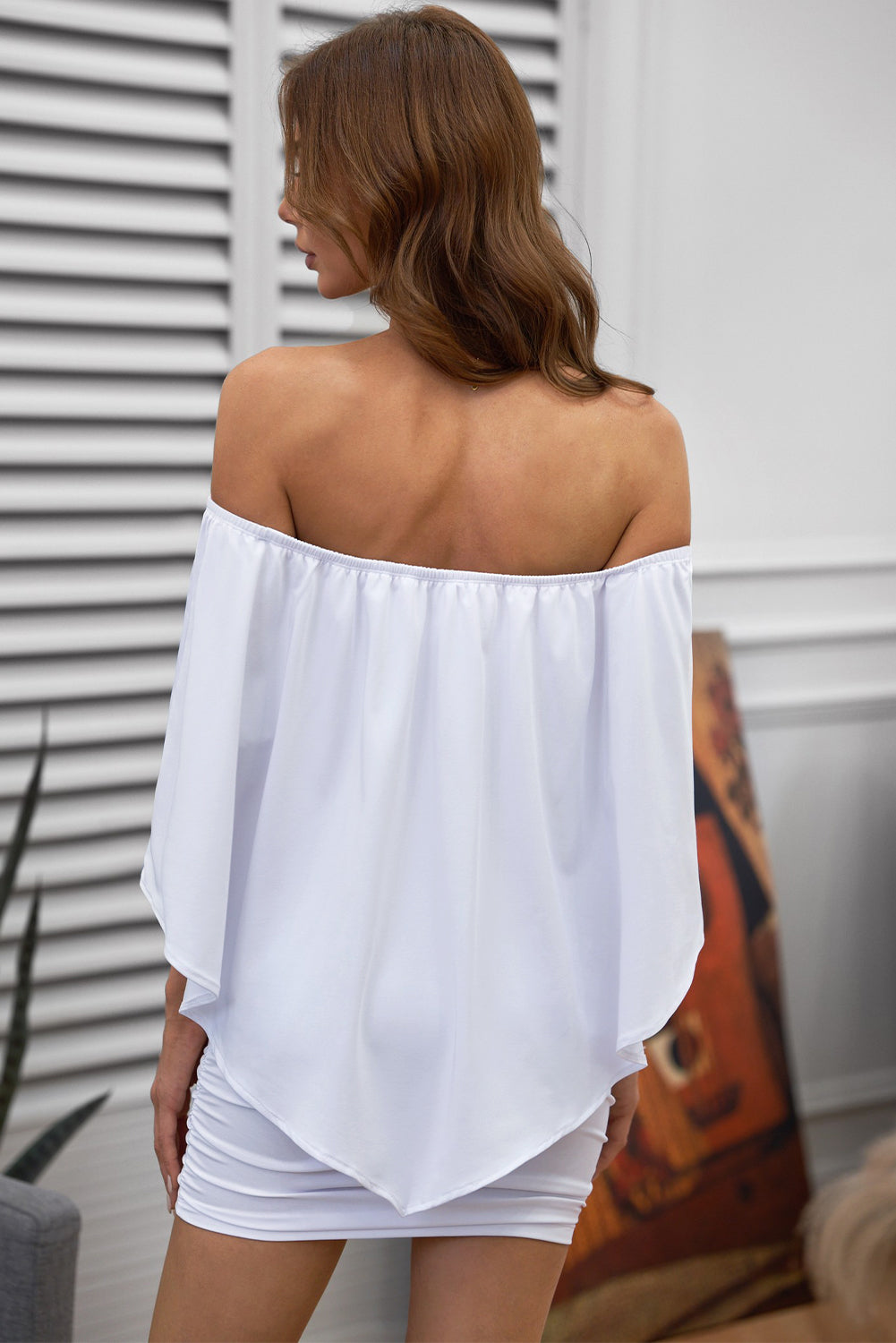 Women's Sexy Off Shoulder Ruffles Layered Dress Poncho Mini Dress - Image 2