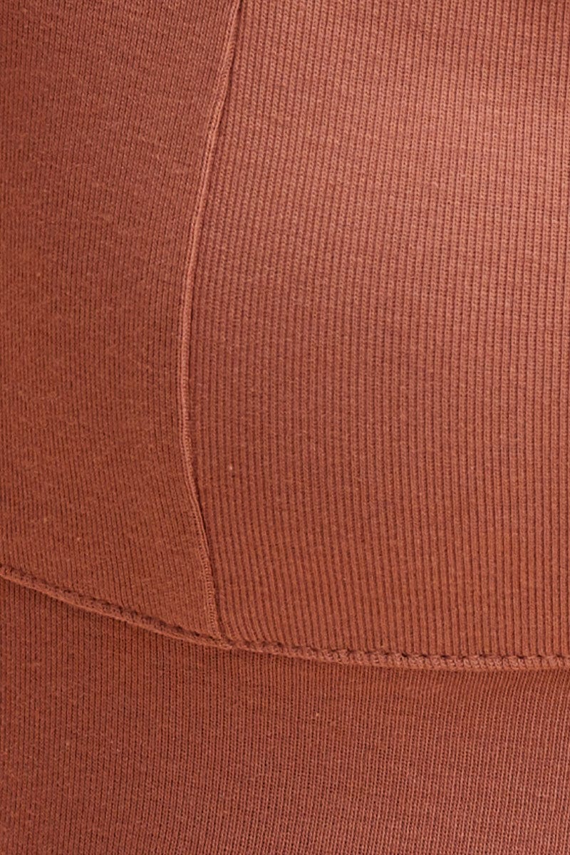 Brown Crop Top Square Neck Cotton Stretch - Image 6