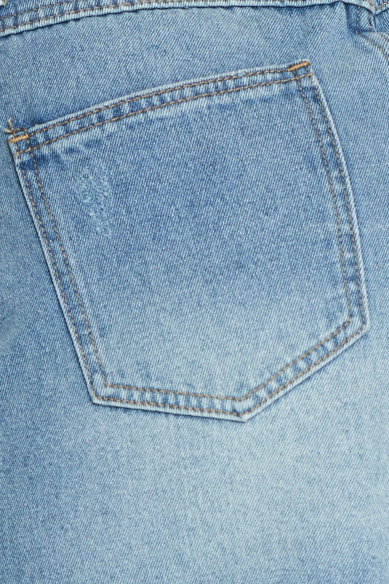 Blue High Rise Denim Shorts Knee Length - Image 6