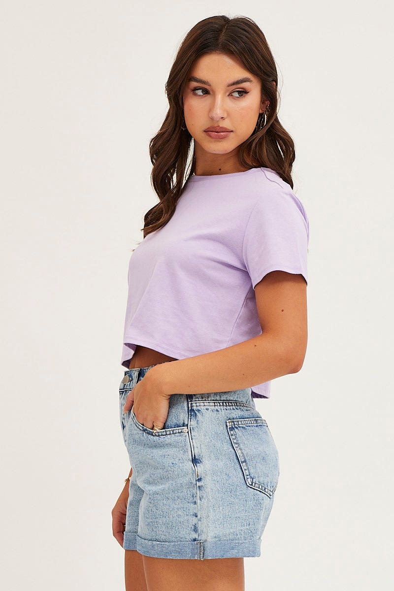 Blue High Rise Relaxed Denim Shorts - Image 4